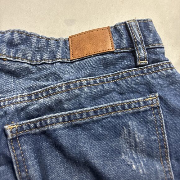 PROJECT REBEL DENIM Raw Hem Checkered Medium Wash High Rise Cut Off Shorts BL - Picture 12 of 15